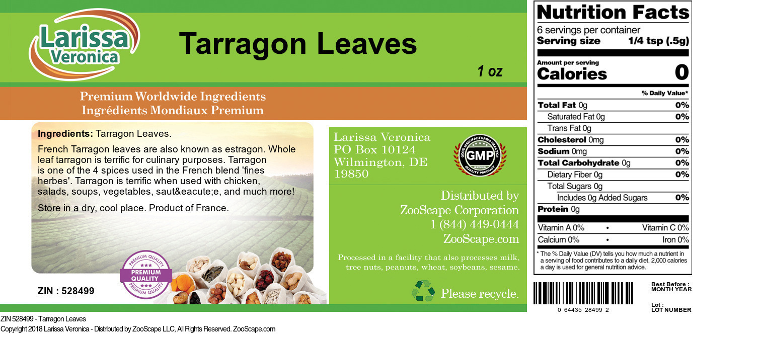 Tarragon Leaves - Label