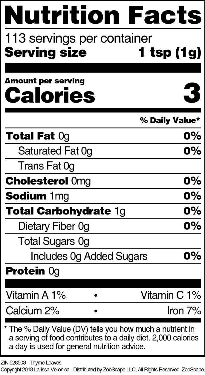 Thyme Leaves - Supplement / Nutrition Facts