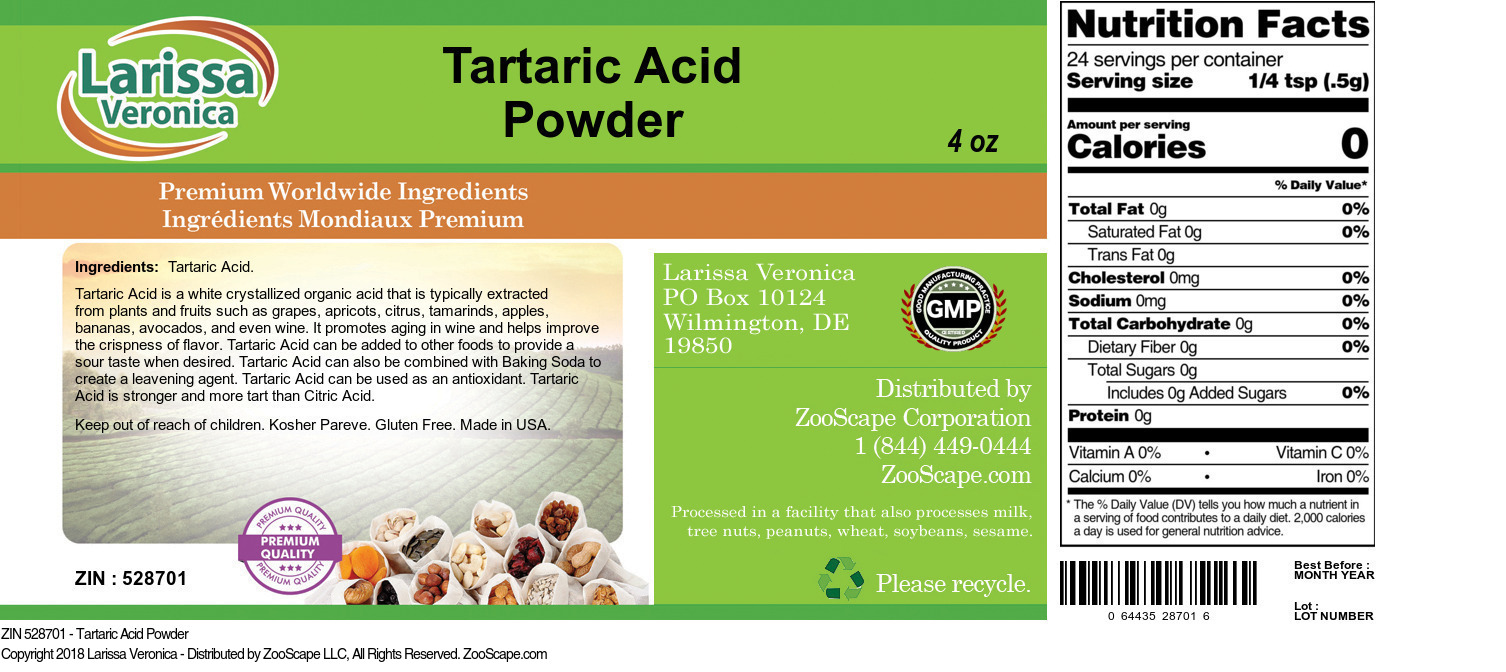 Tartaric Acid Powder - Label