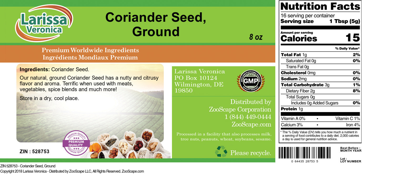Coriander Seed, Ground - Label