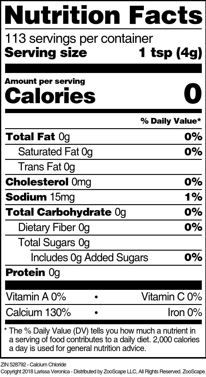 Calcium Chloride - Supplement / Nutrition Facts
