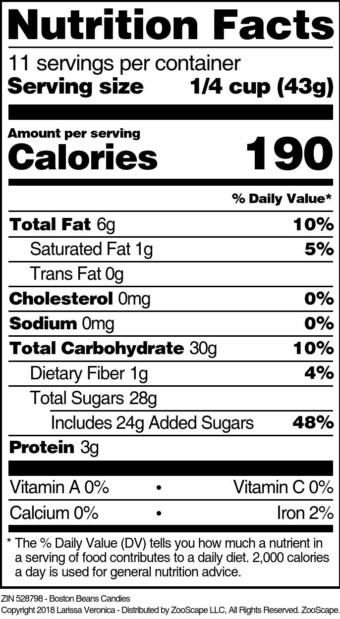 Boston Beans Candies - Supplement / Nutrition Facts