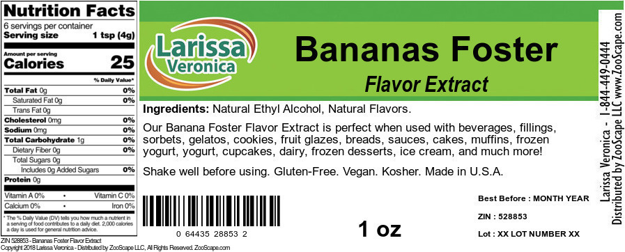 Bananas Foster Flavor Extract - Label