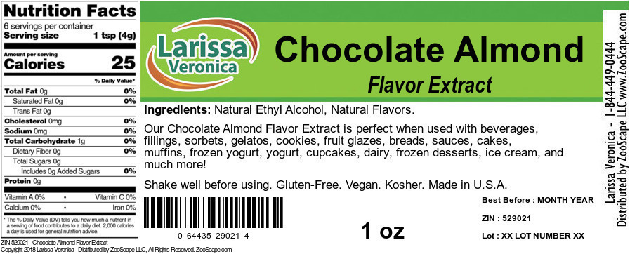 Chocolate Almond Flavor Extract - Label