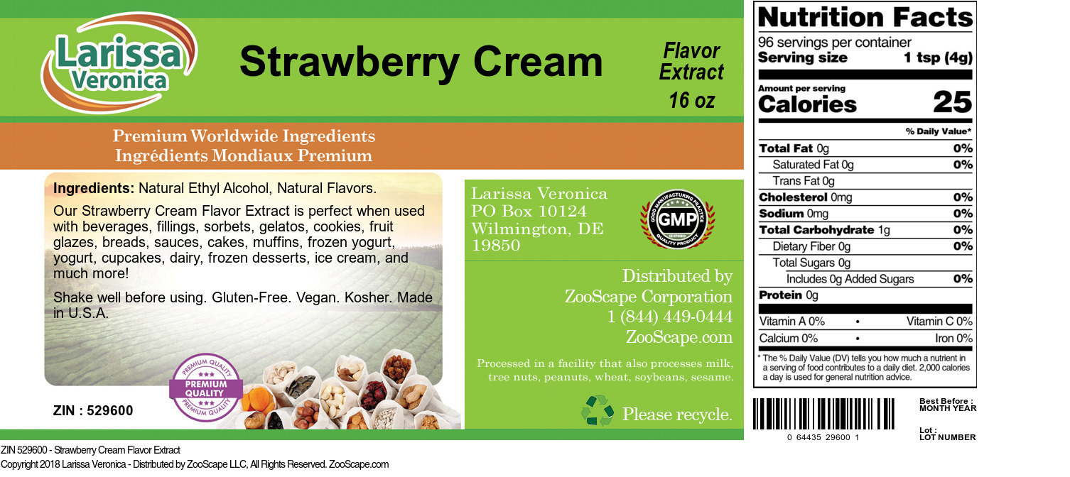 Strawberry Cream Flavor Extract - Label