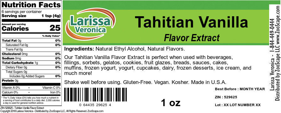 Tahitian Vanilla Flavor Extract - Label