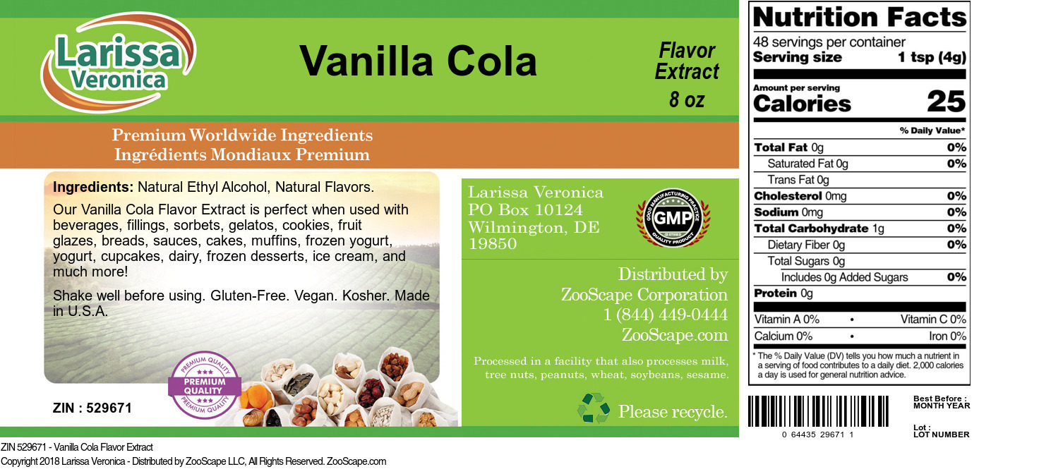 Vanilla Cola Flavor Extract - Label