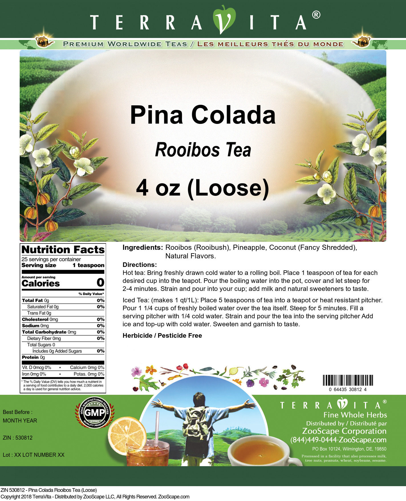 Pina Colada Rooibos Tea (Loose) - Label