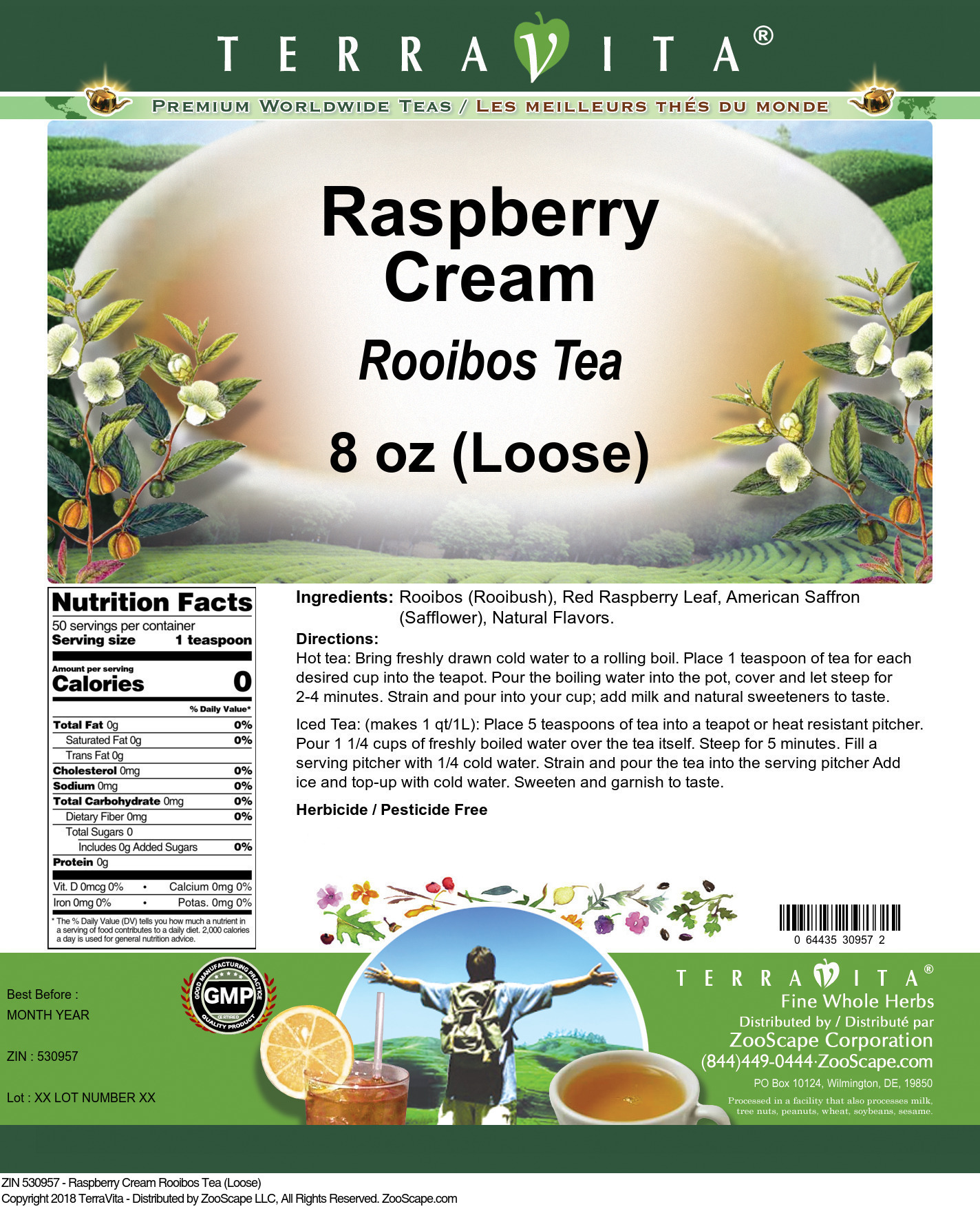 Raspberry Cream Rooibos Tea (Loose) - Label