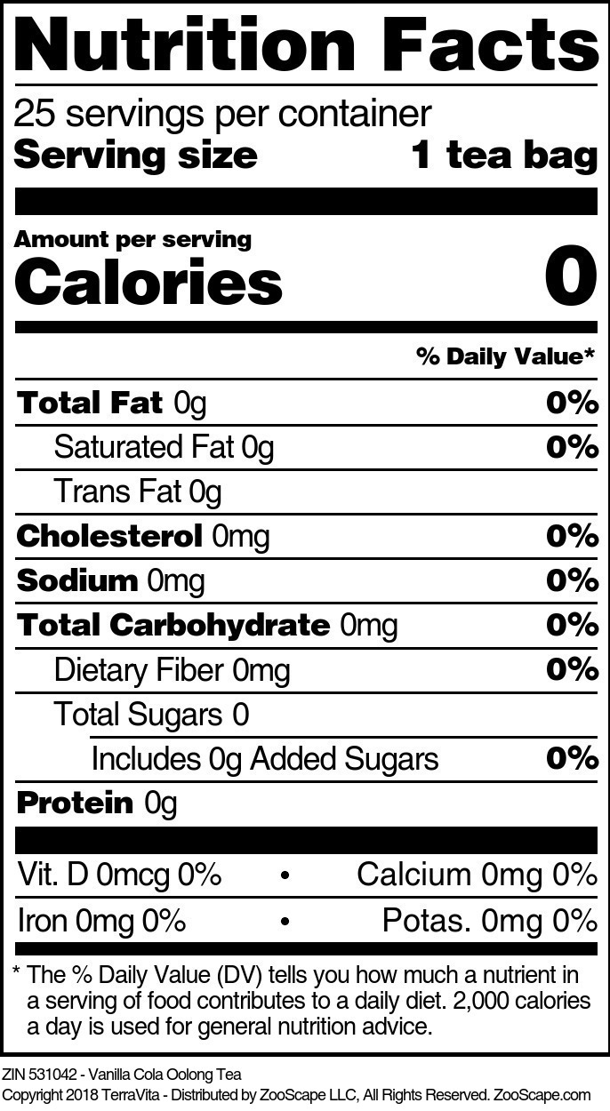 Vanilla Cola Oolong Tea - Supplement / Nutrition Facts