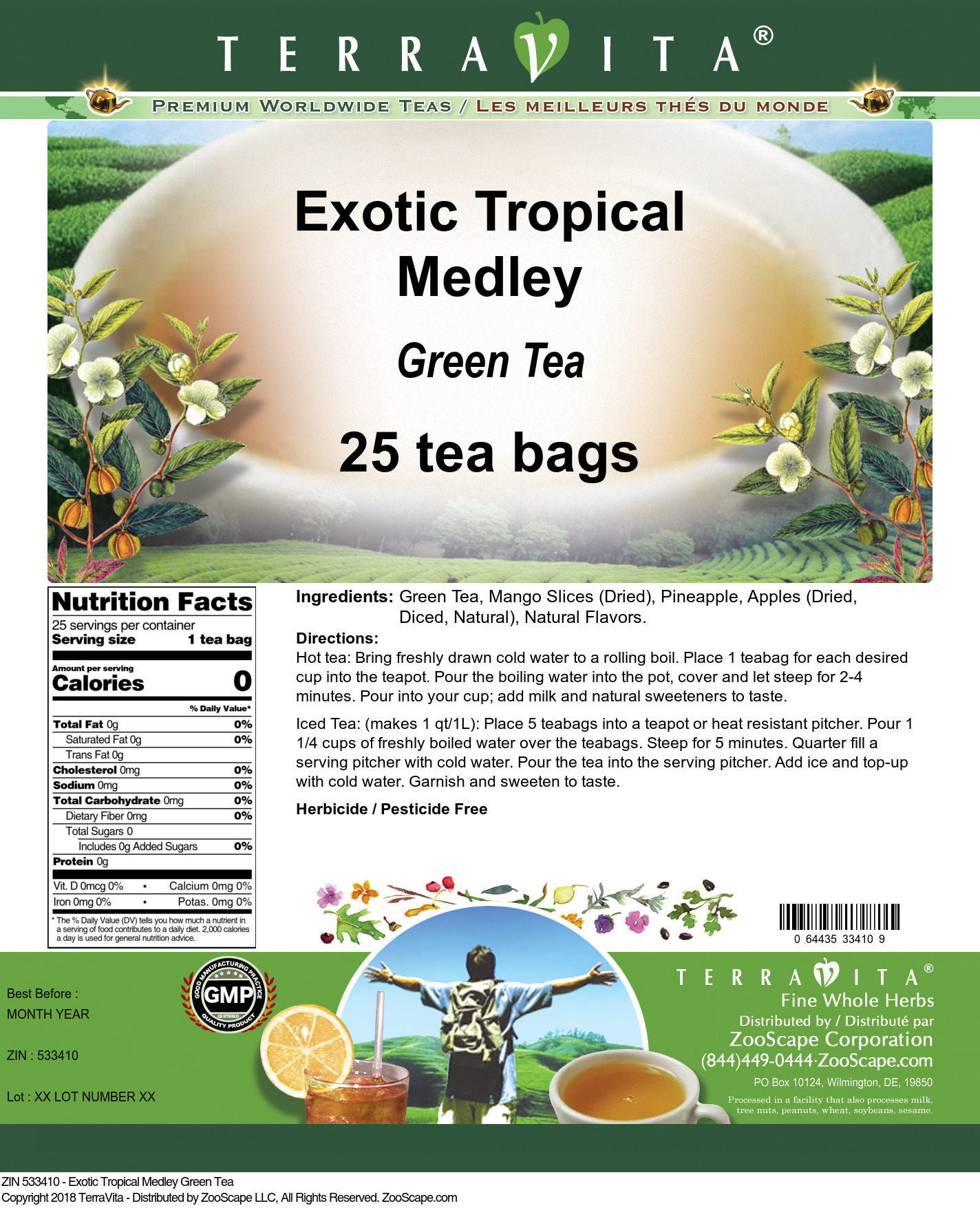 Exotic Tropical Medley Green Tea - Label
