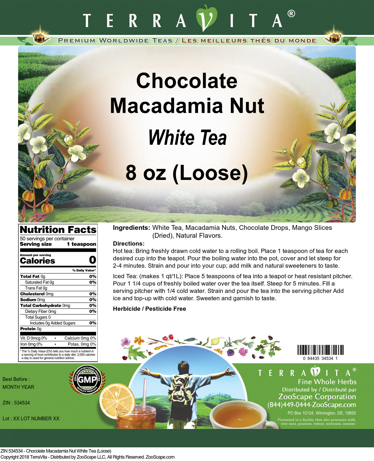 Chocolate Macadamia Nut White Tea (Loose) - Label