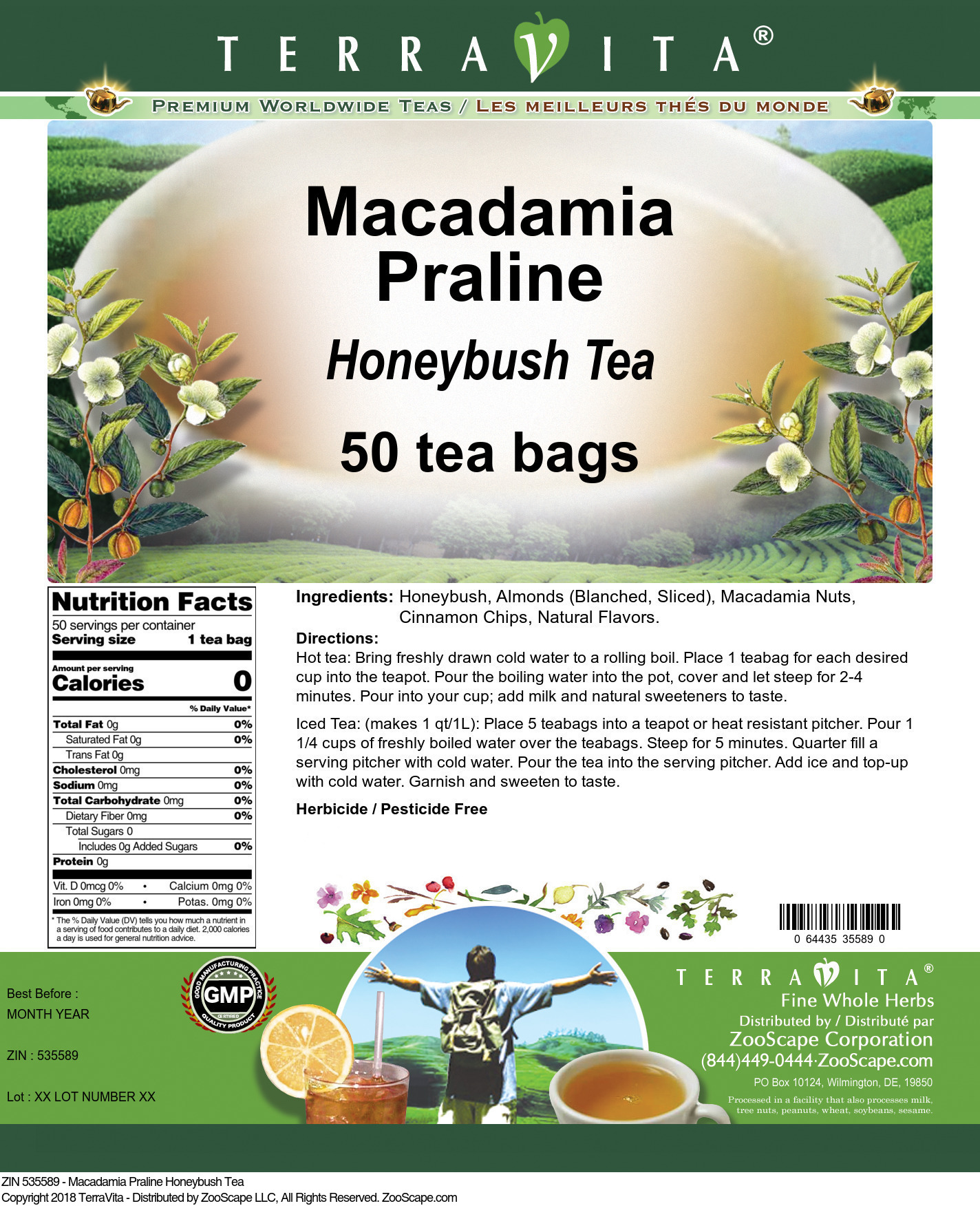 Macadamia Praline Honeybush Tea - Label