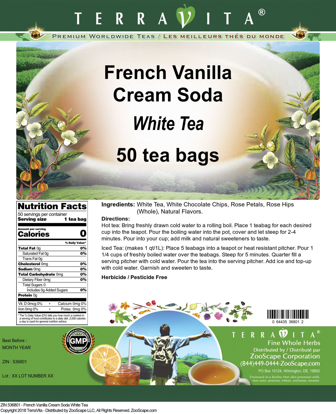 French Vanilla Cream Soda White Tea - Label