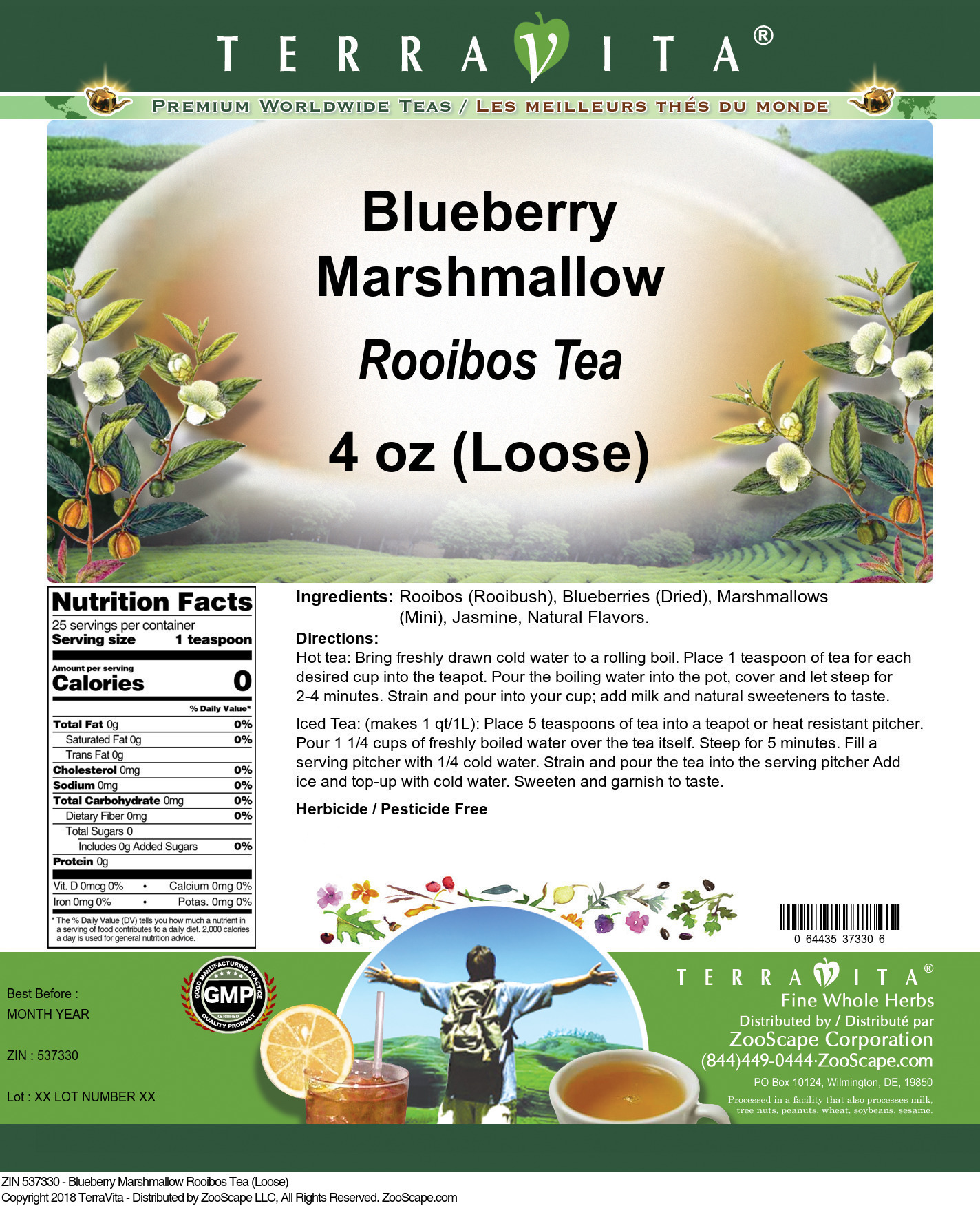 Blueberry Marshmallow Rooibos Tea (Loose) - Label