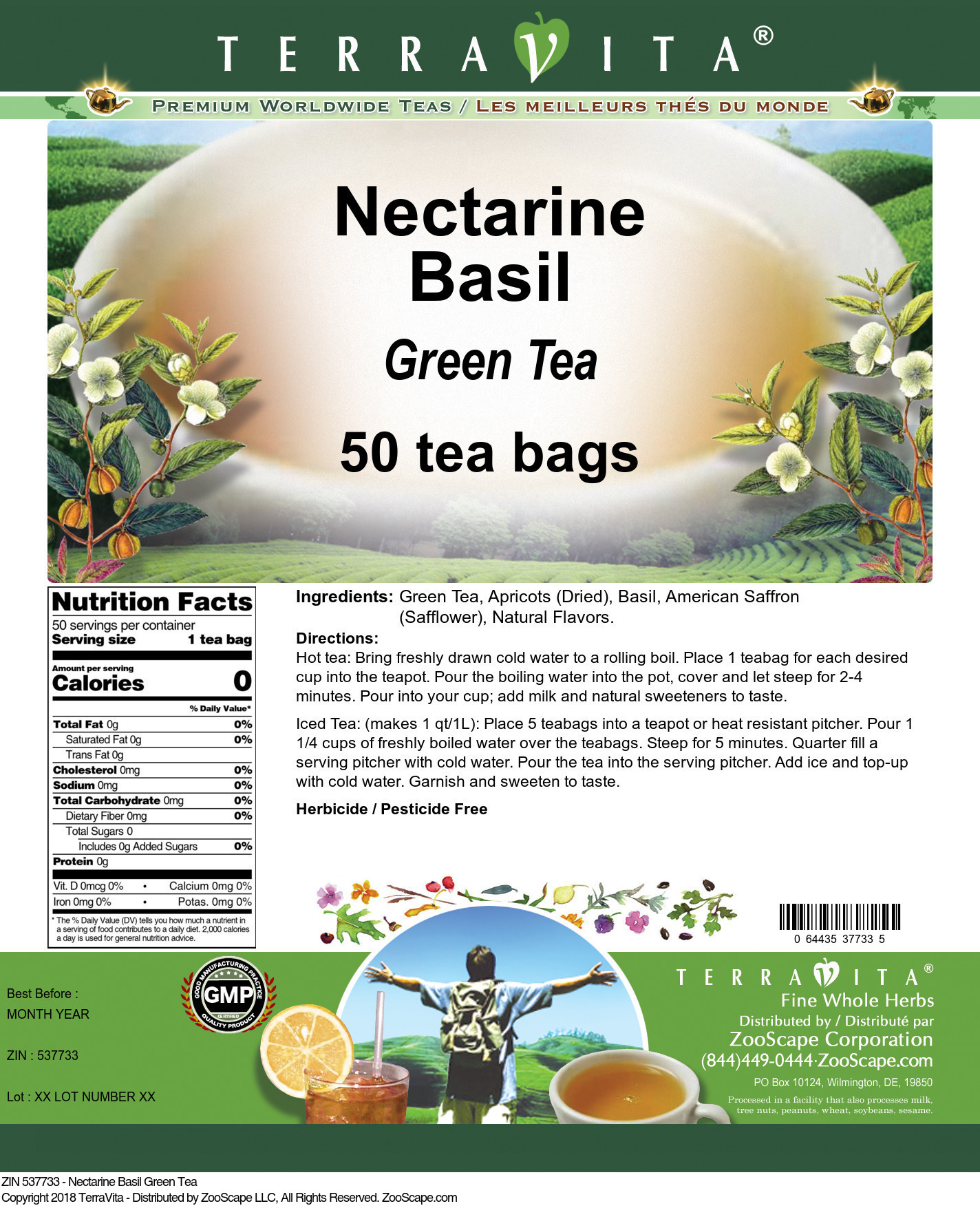Nectarine Basil Green Tea - Label