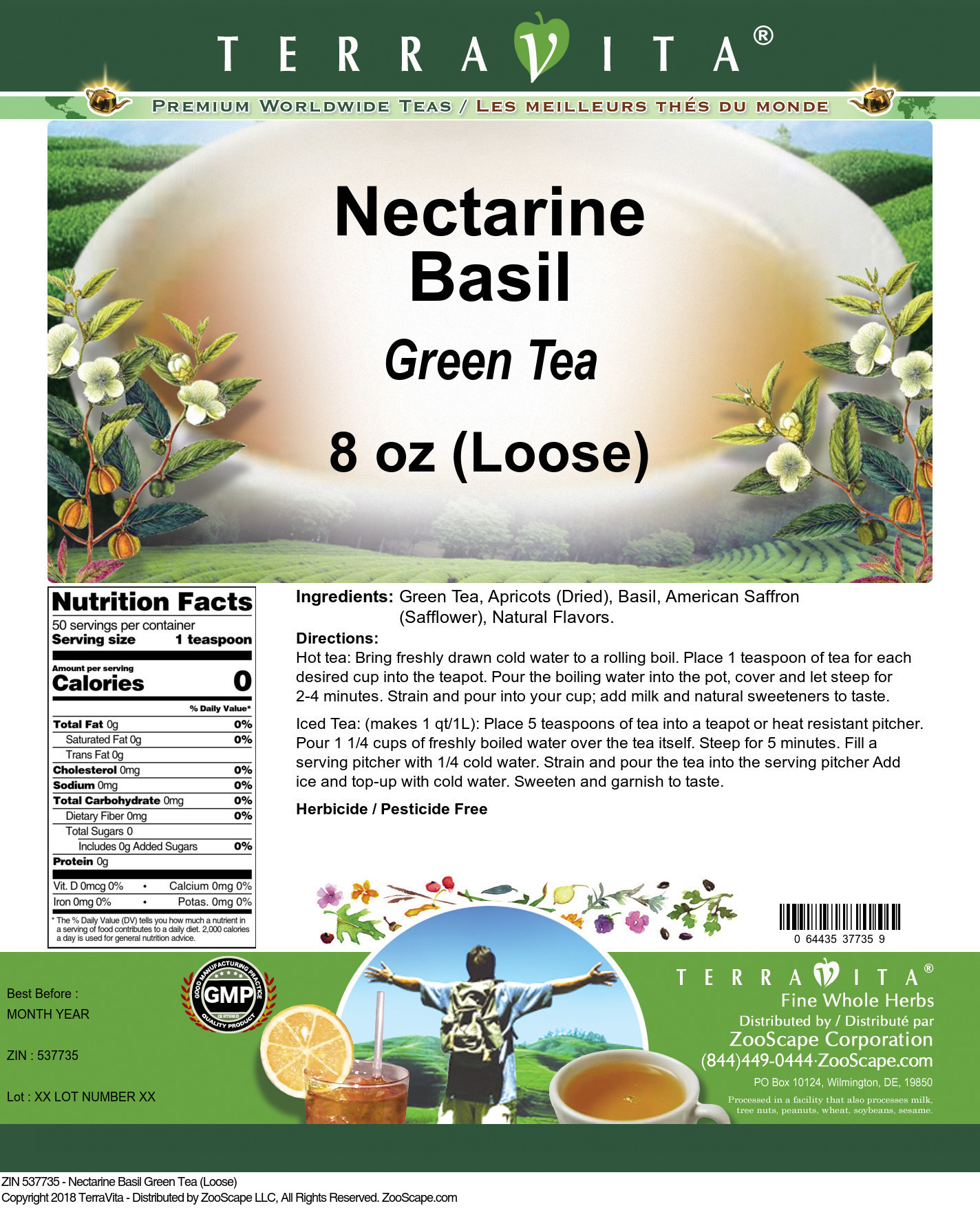 Nectarine Basil Green Tea (Loose) - Label