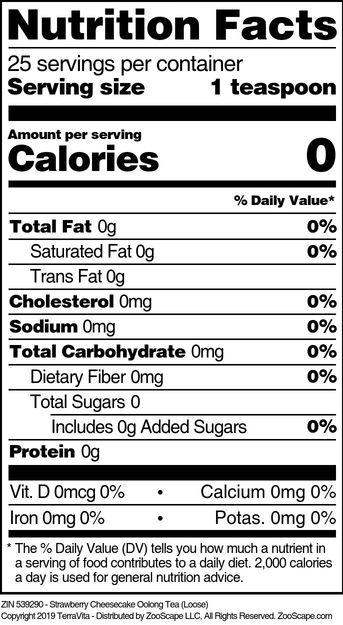Strawberry Cheesecake Oolong Tea (Loose) - Supplement / Nutrition Facts
