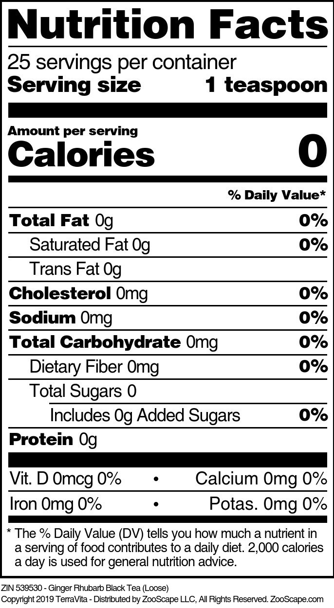 Ginger Rhubarb Black Tea (Loose) - Supplement / Nutrition Facts