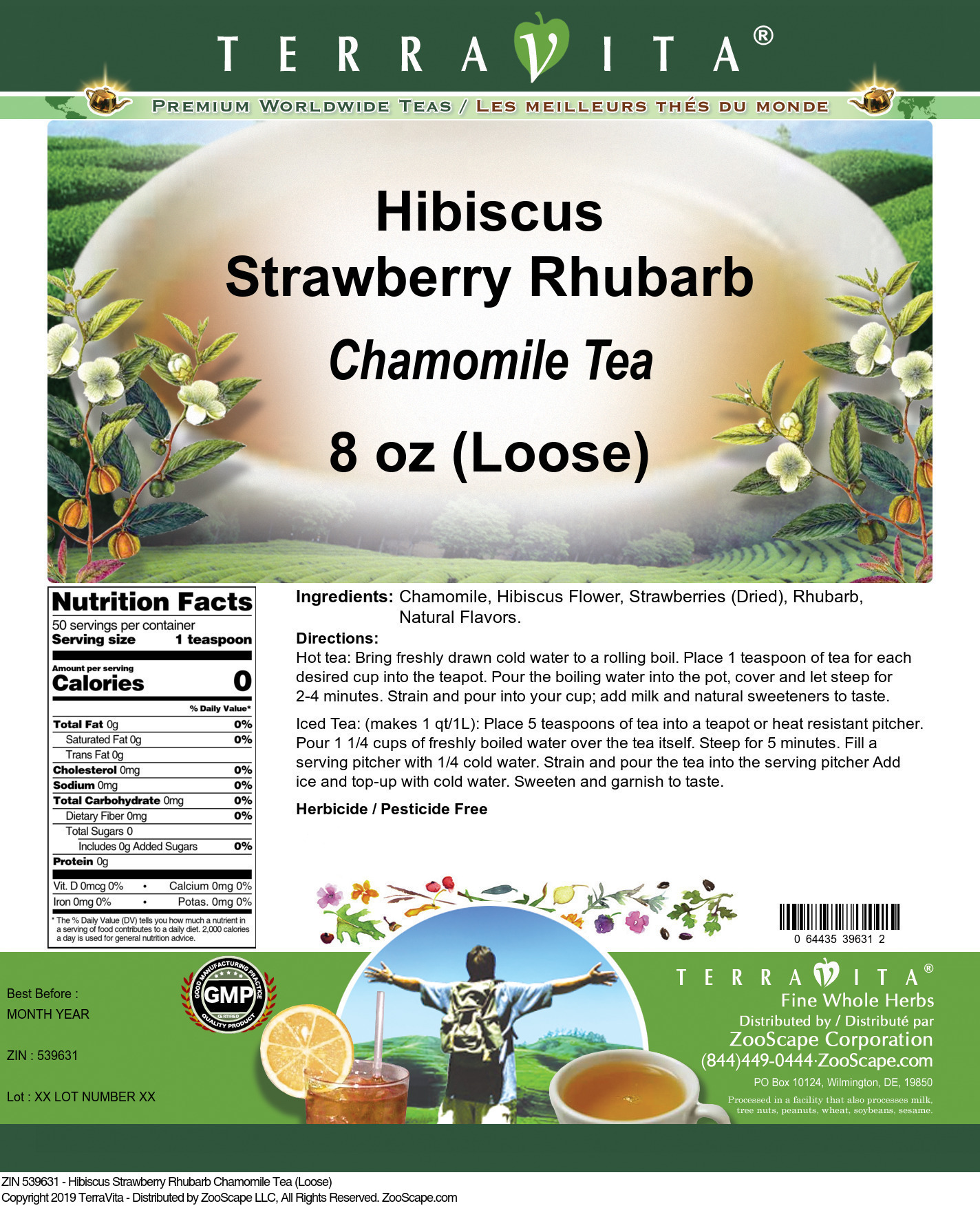 Hibiscus Strawberry Rhubarb Chamomile Tea (Loose) - Label