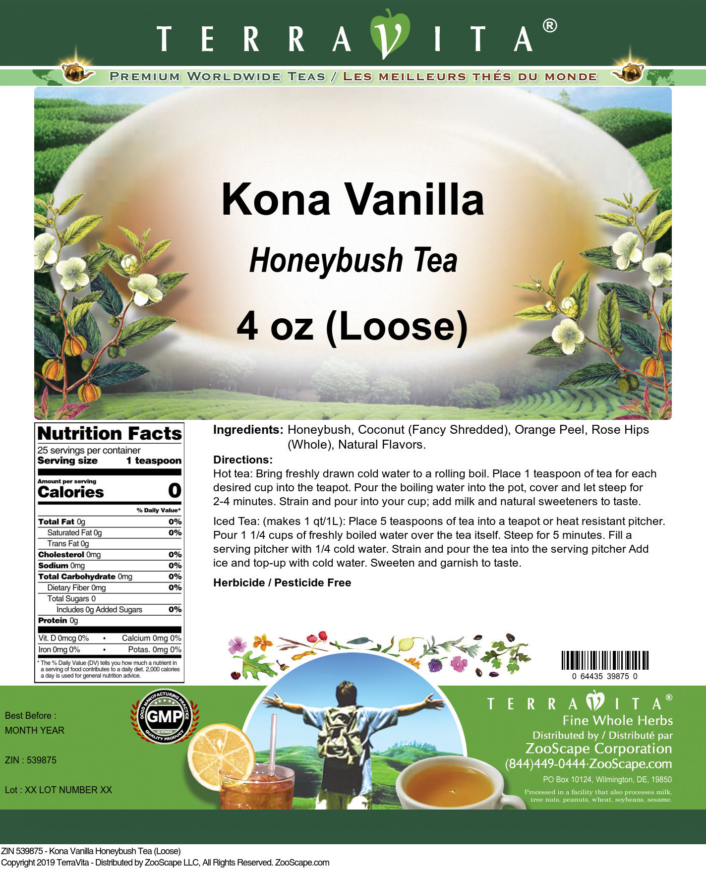 Kona Vanilla Honeybush Tea (Loose) - Label