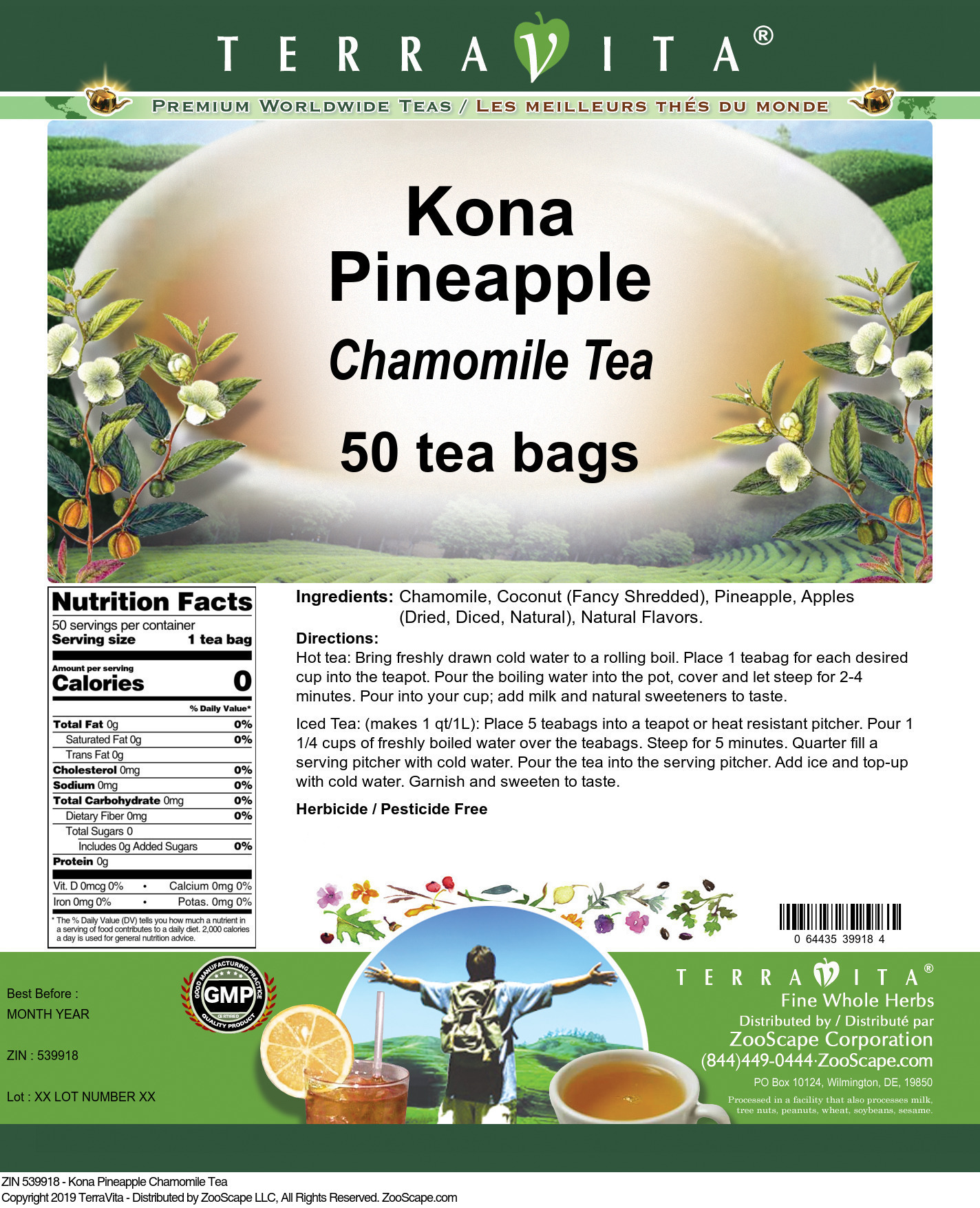 Kona Pineapple Chamomile Tea - Label