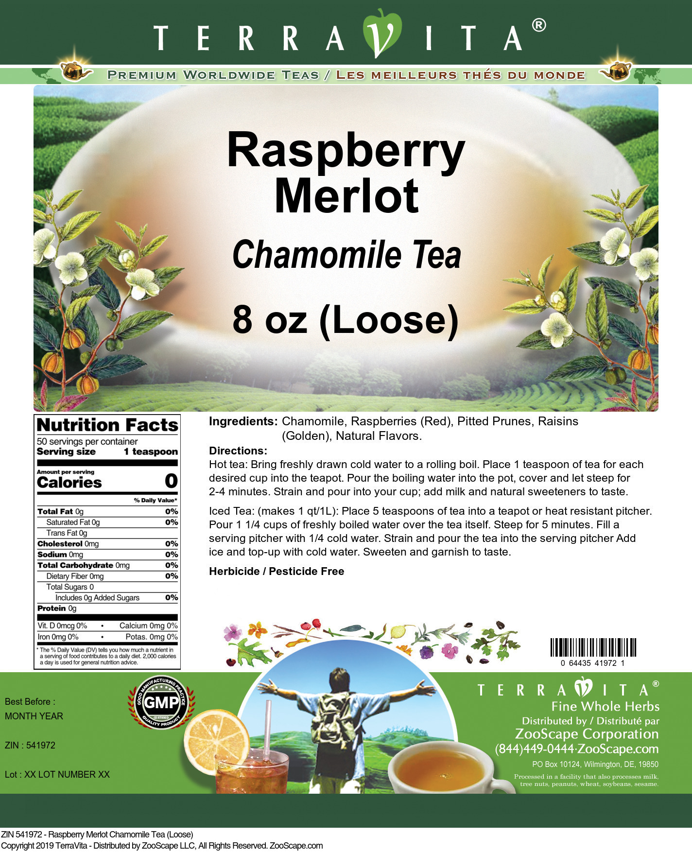 Raspberry Merlot Chamomile Tea (Loose) - Label