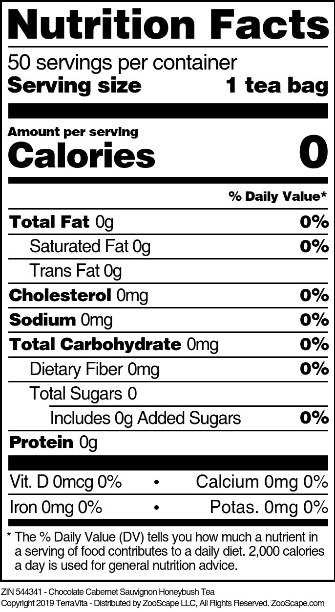 Chocolate Cabernet Sauvignon Honeybush Tea - Supplement / Nutrition Facts