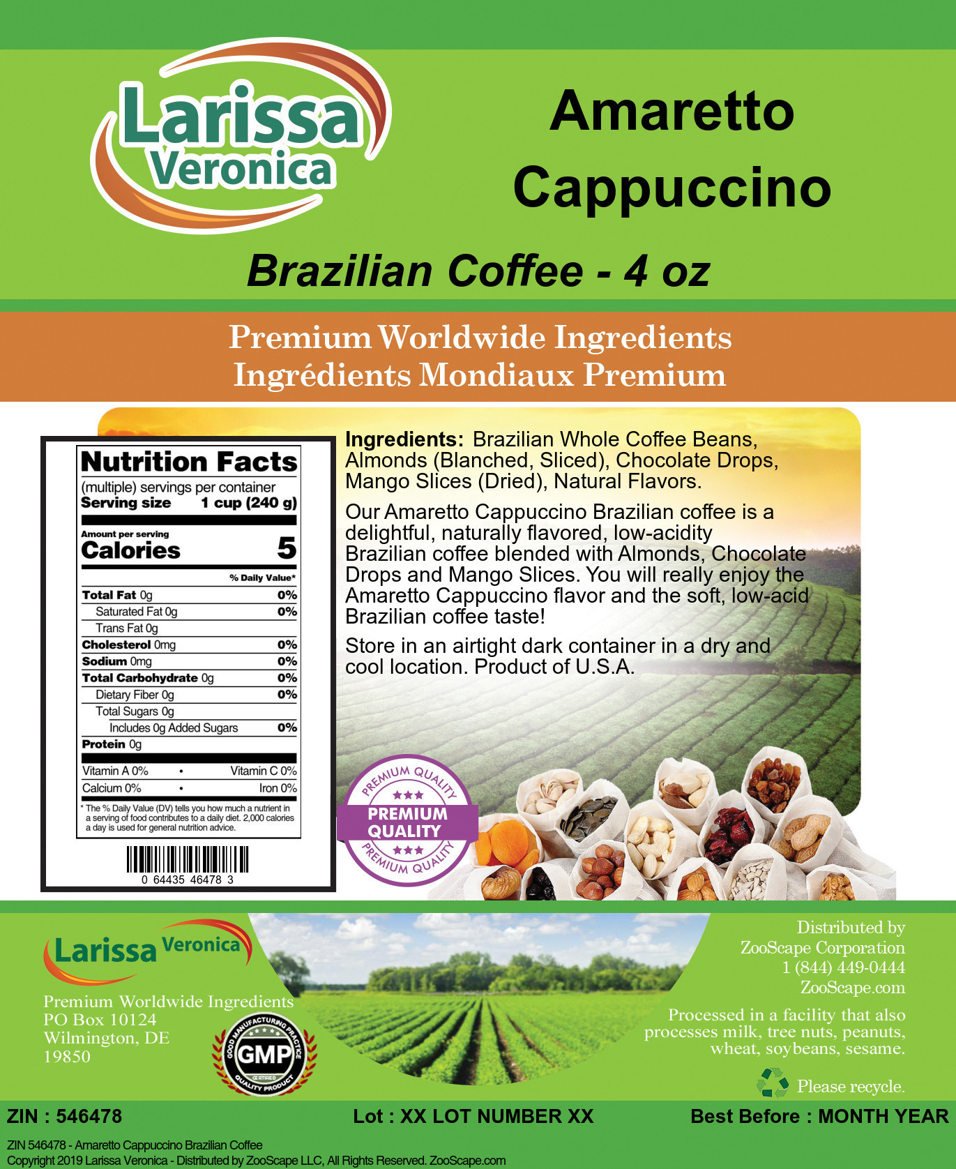 Amaretto Cappuccino Brazilian Coffee - Label