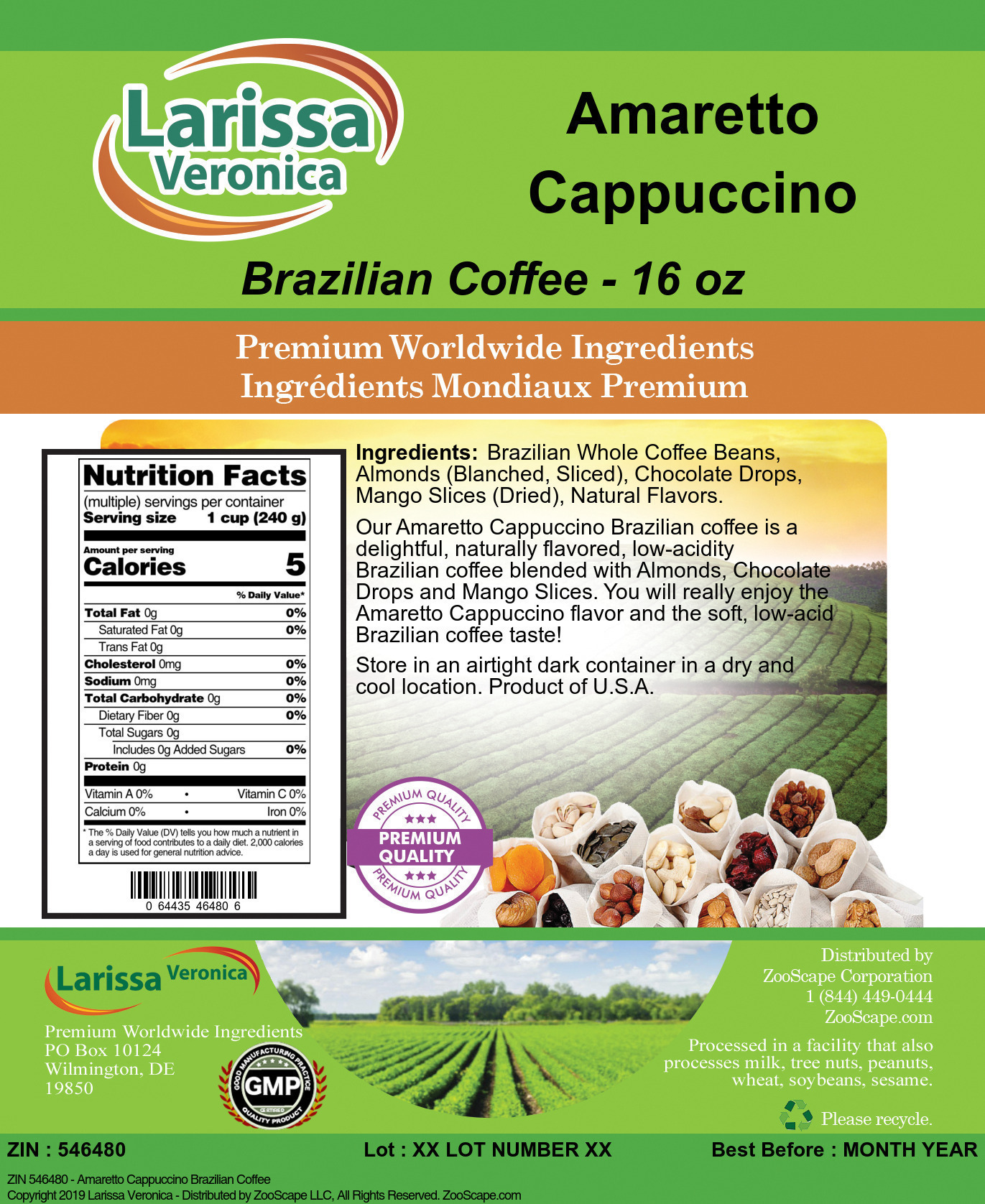 Amaretto Cappuccino Brazilian Coffee - Label