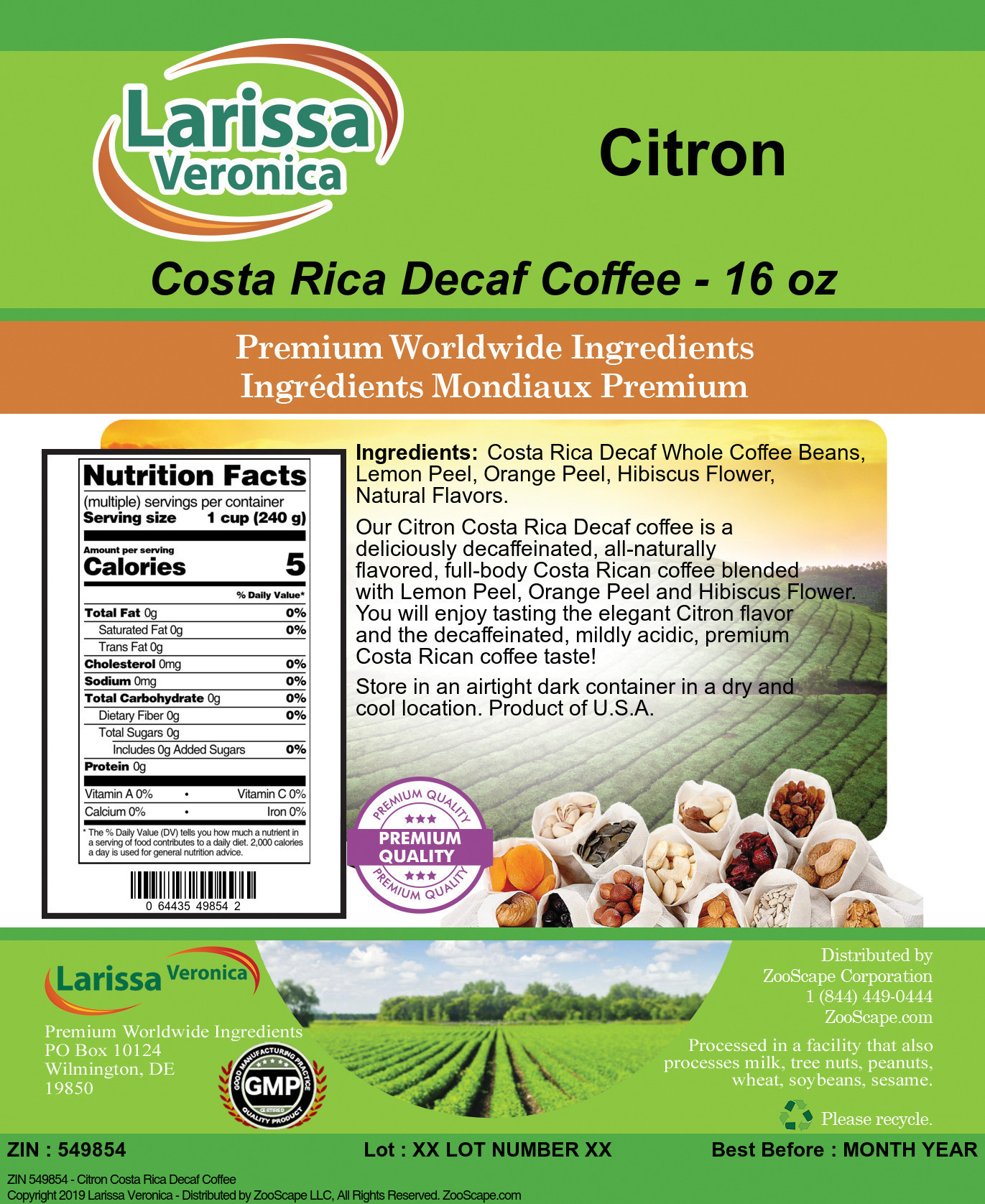 Citron Costa Rica Decaf Coffee - Label