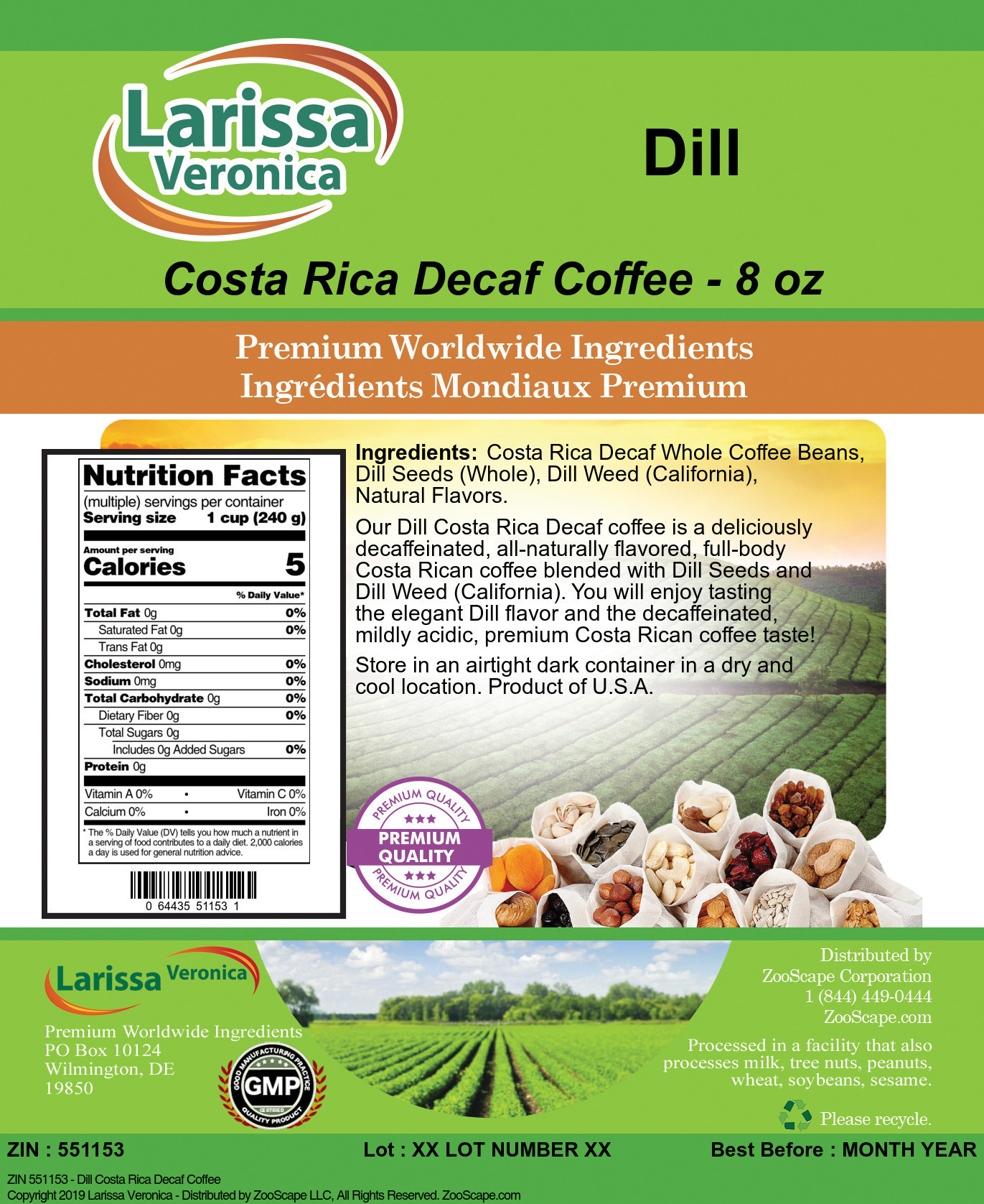 Dill Costa Rica Decaf Coffee - Label