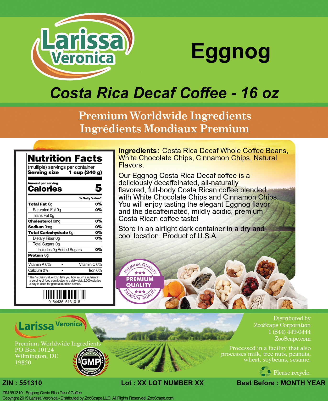 Eggnog Costa Rica Decaf Coffee - Label