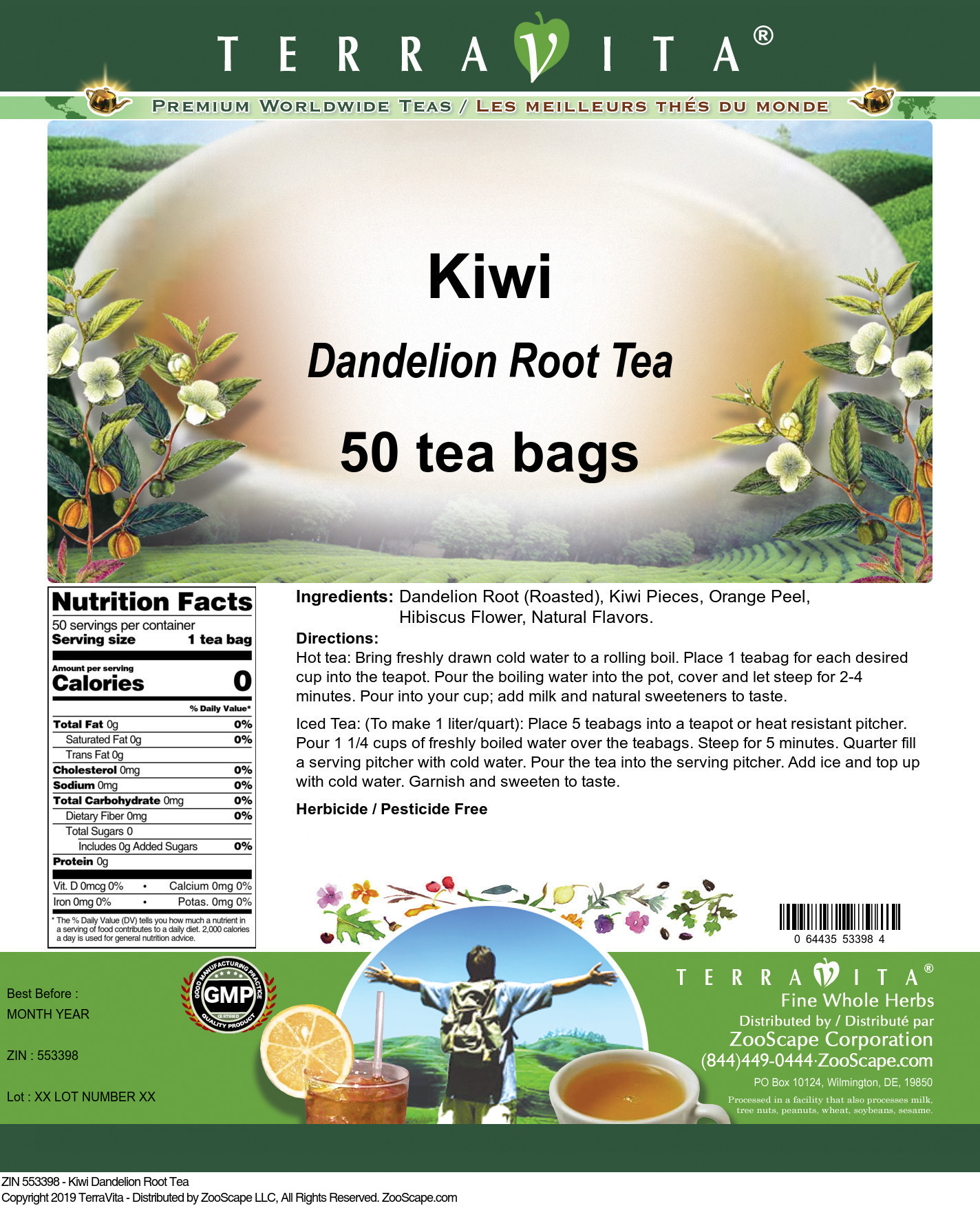 Kiwi Dandelion Root Tea - Label