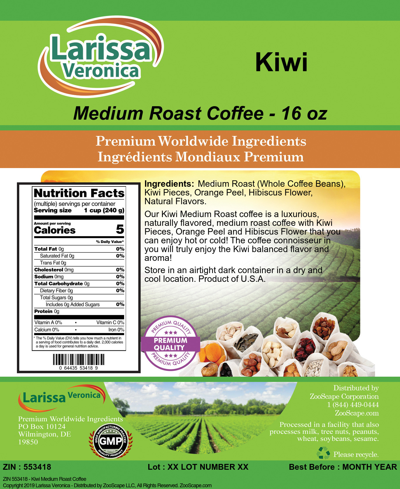 Kiwi Medium Roast Coffee - Label