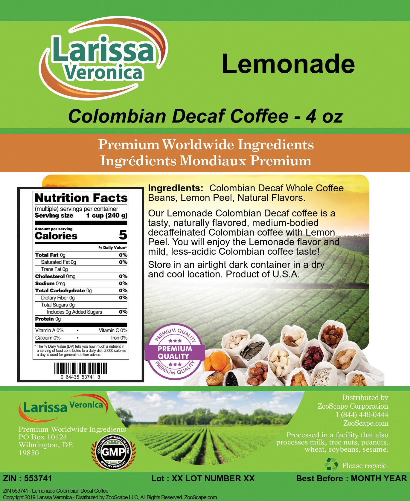 Lemonade Colombian Decaf Coffee - Label