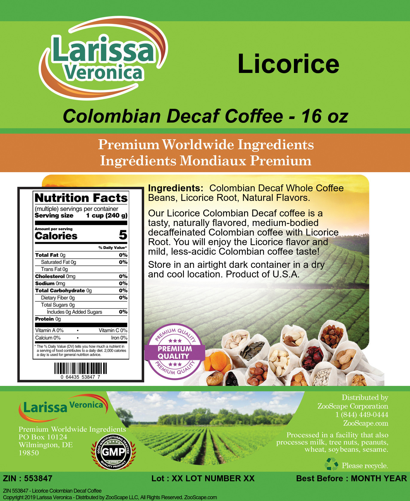 Licorice Colombian Decaf Coffee - Label