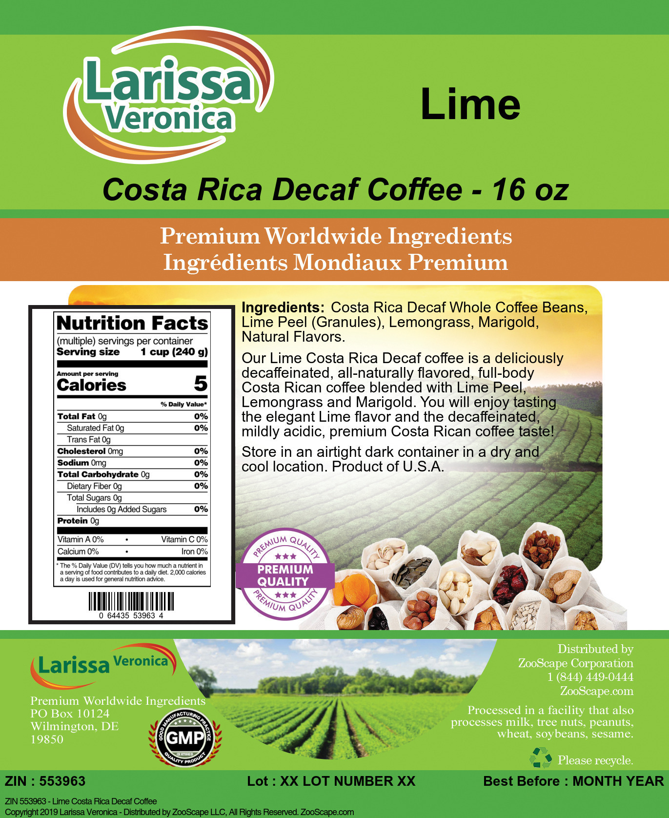 Lime Costa Rica Decaf Coffee - Label