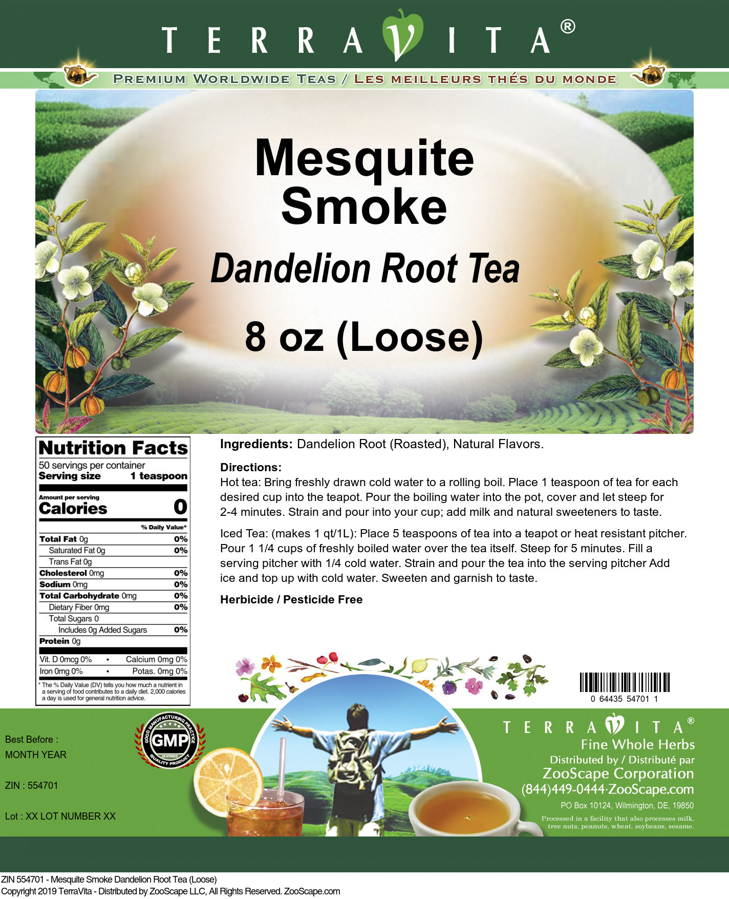 Mesquite Smoke Dandelion Root Tea (Loose) - Label