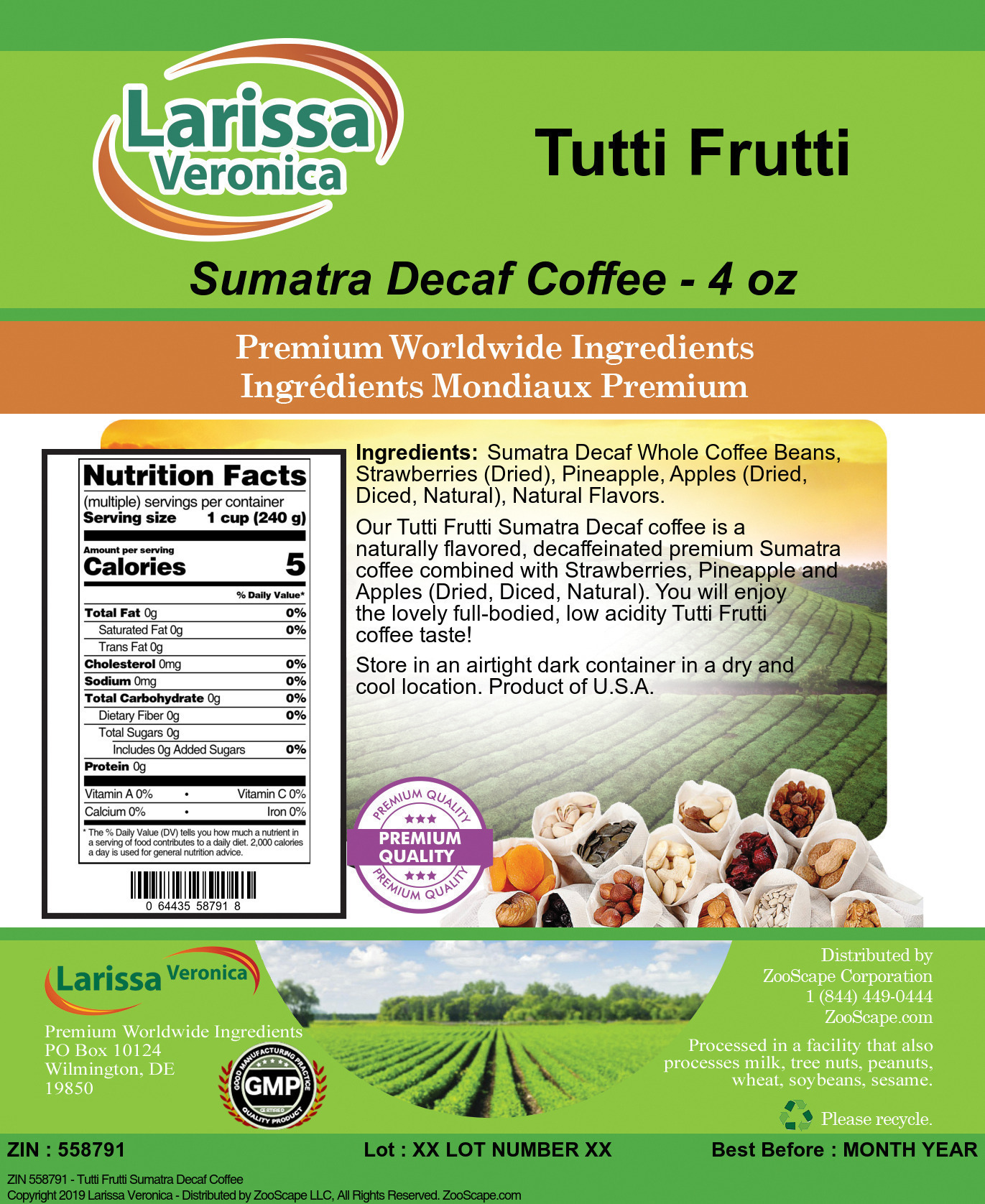 Tutti Frutti Sumatra Decaf Coffee - Label