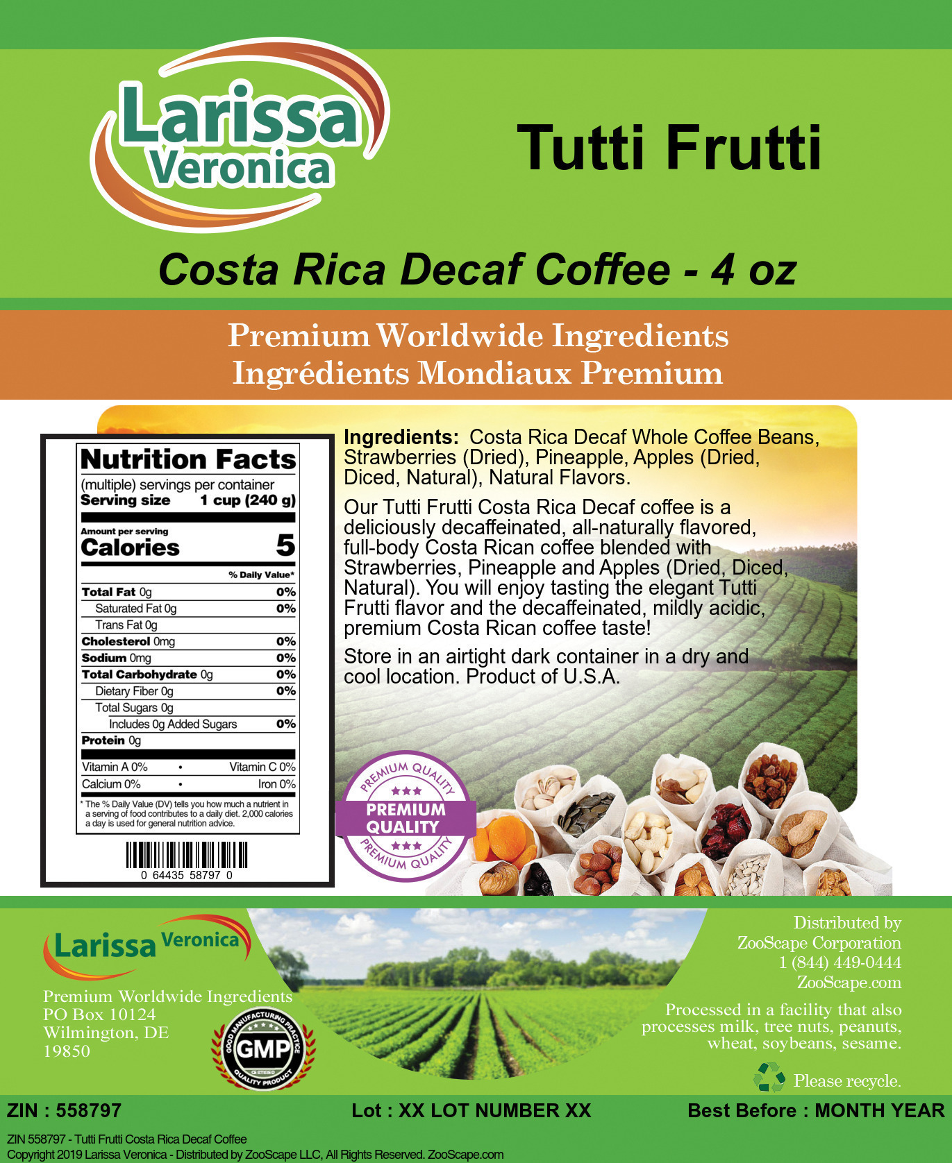 Tutti Frutti Costa Rica Decaf Coffee - Label