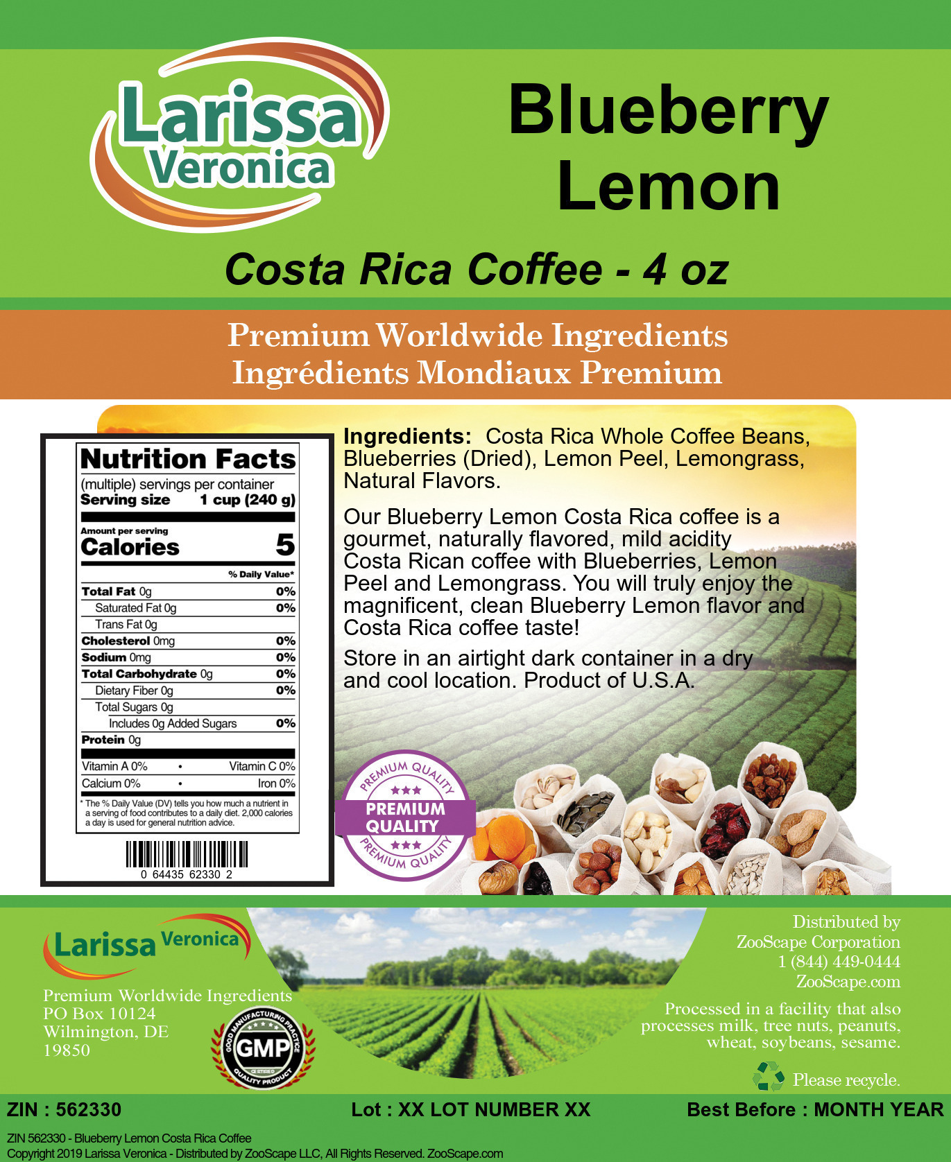 Blueberry Lemon Costa Rica Coffee - Label