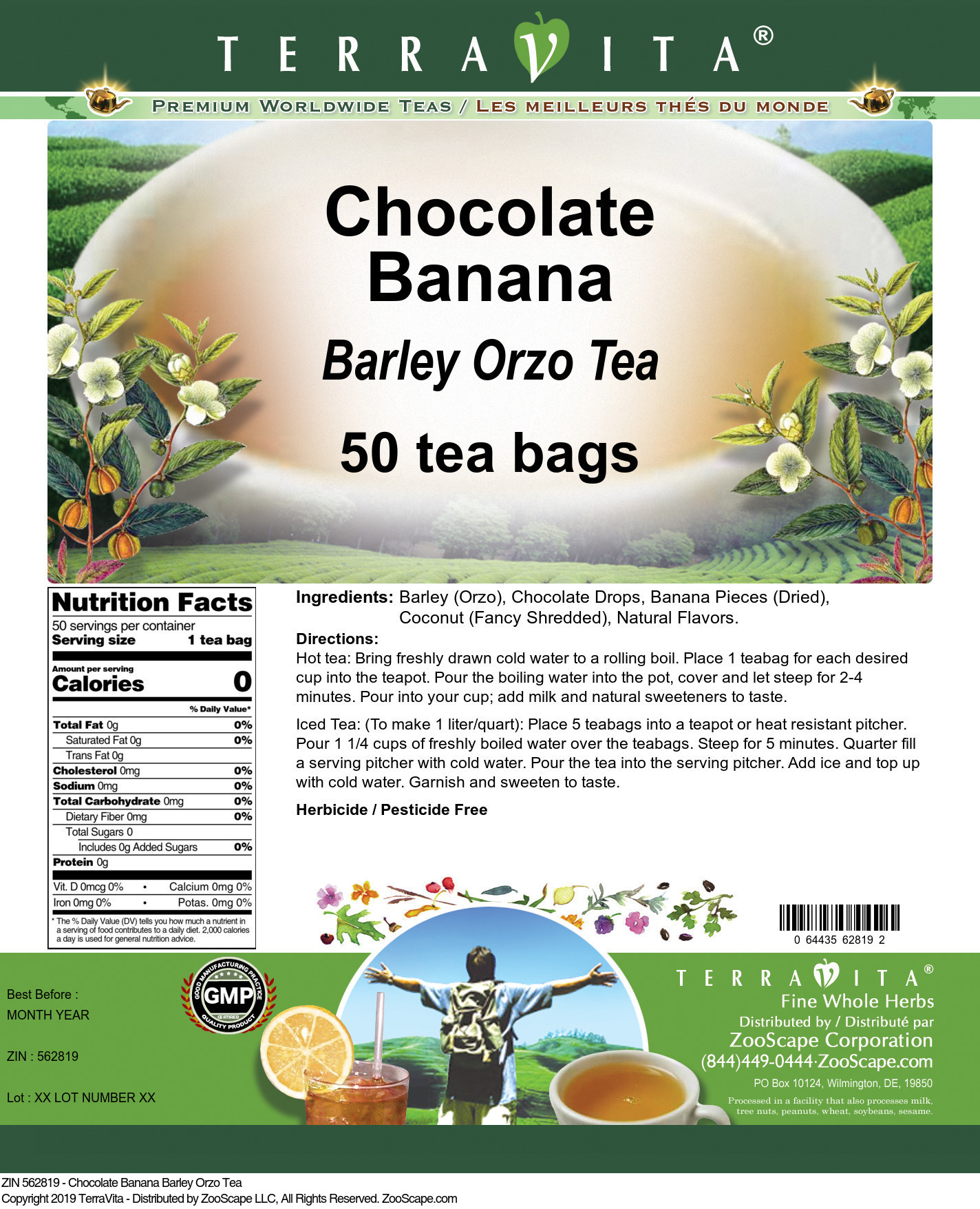 Chocolate Banana Barley Orzo Tea - Label