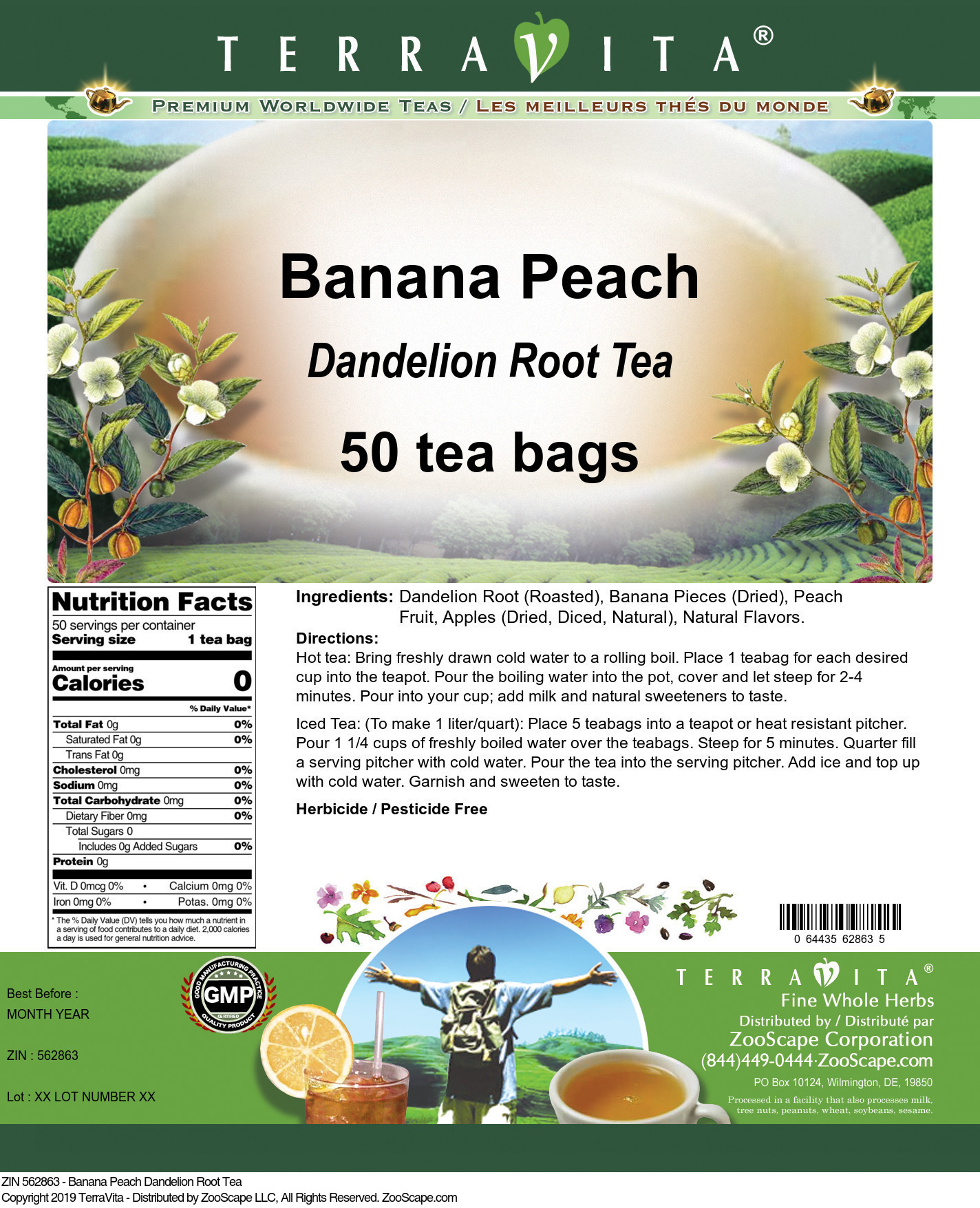 Banana Peach Dandelion Root Tea - Label