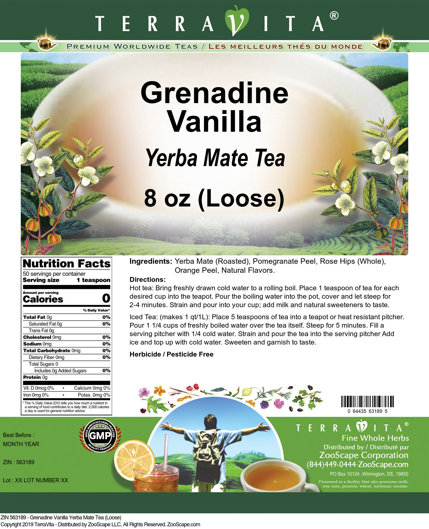 Grenadine Vanilla Yerba Mate Tea (Loose) - Label