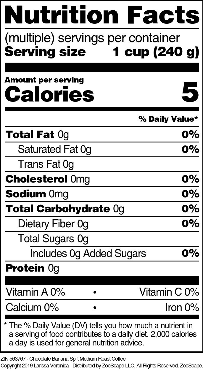 Chocolate Banana Split Medium Roast Coffee - Supplement / Nutrition Facts