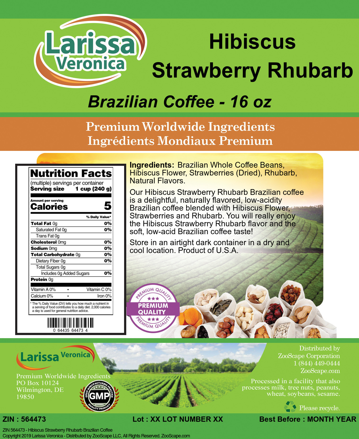 Hibiscus Strawberry Rhubarb Brazilian Coffee - Label