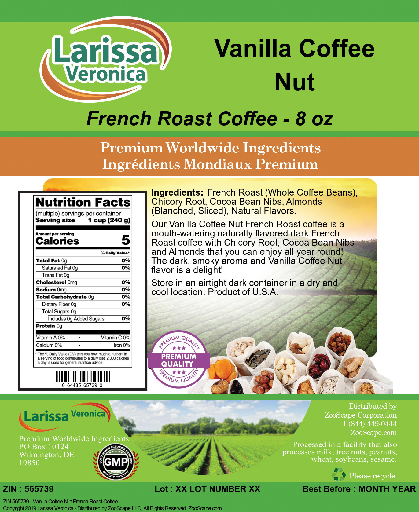 Vanilla Coffee Nut French Roast Coffee - Label