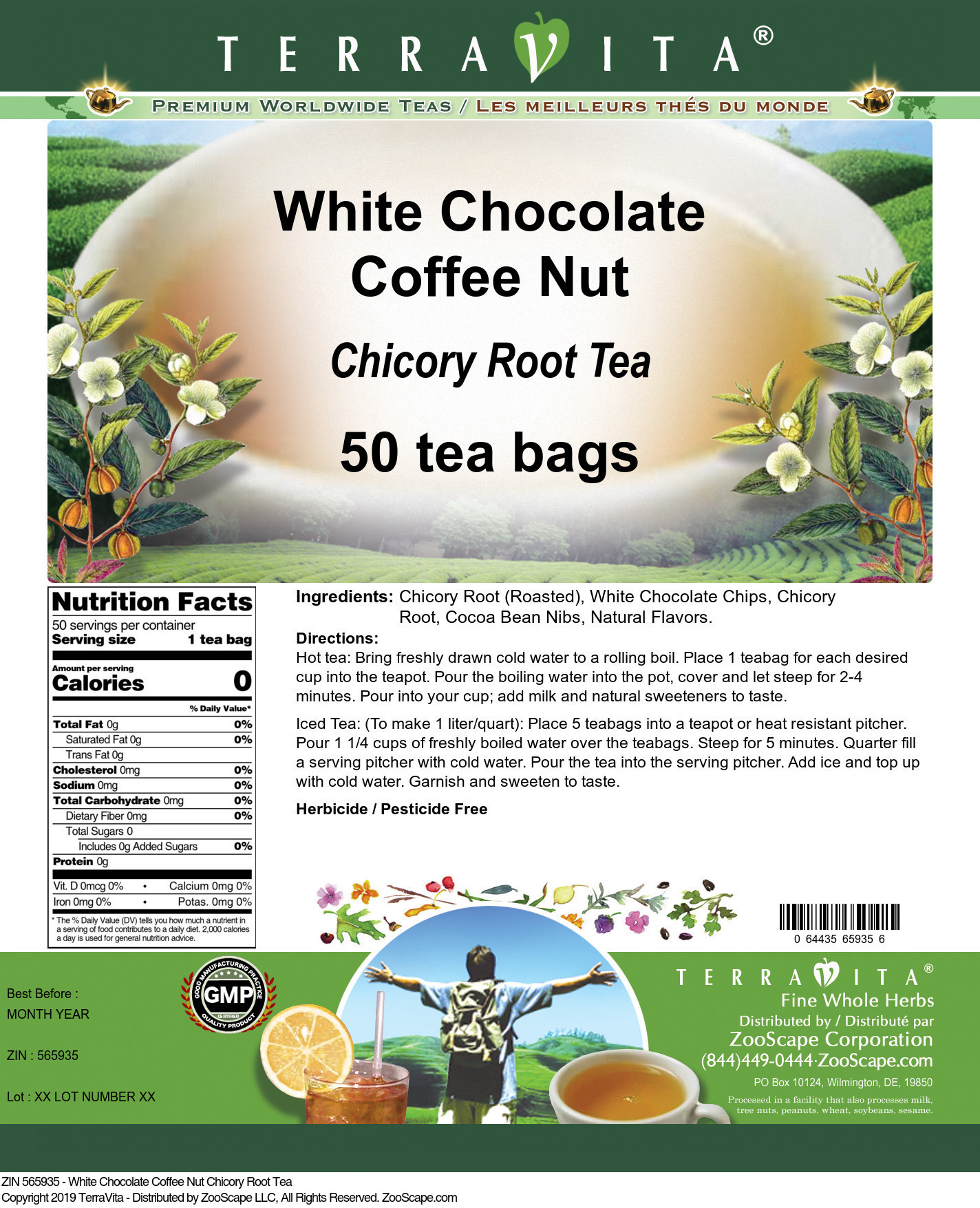 White Chocolate Coffee Nut Chicory Root Tea - Label