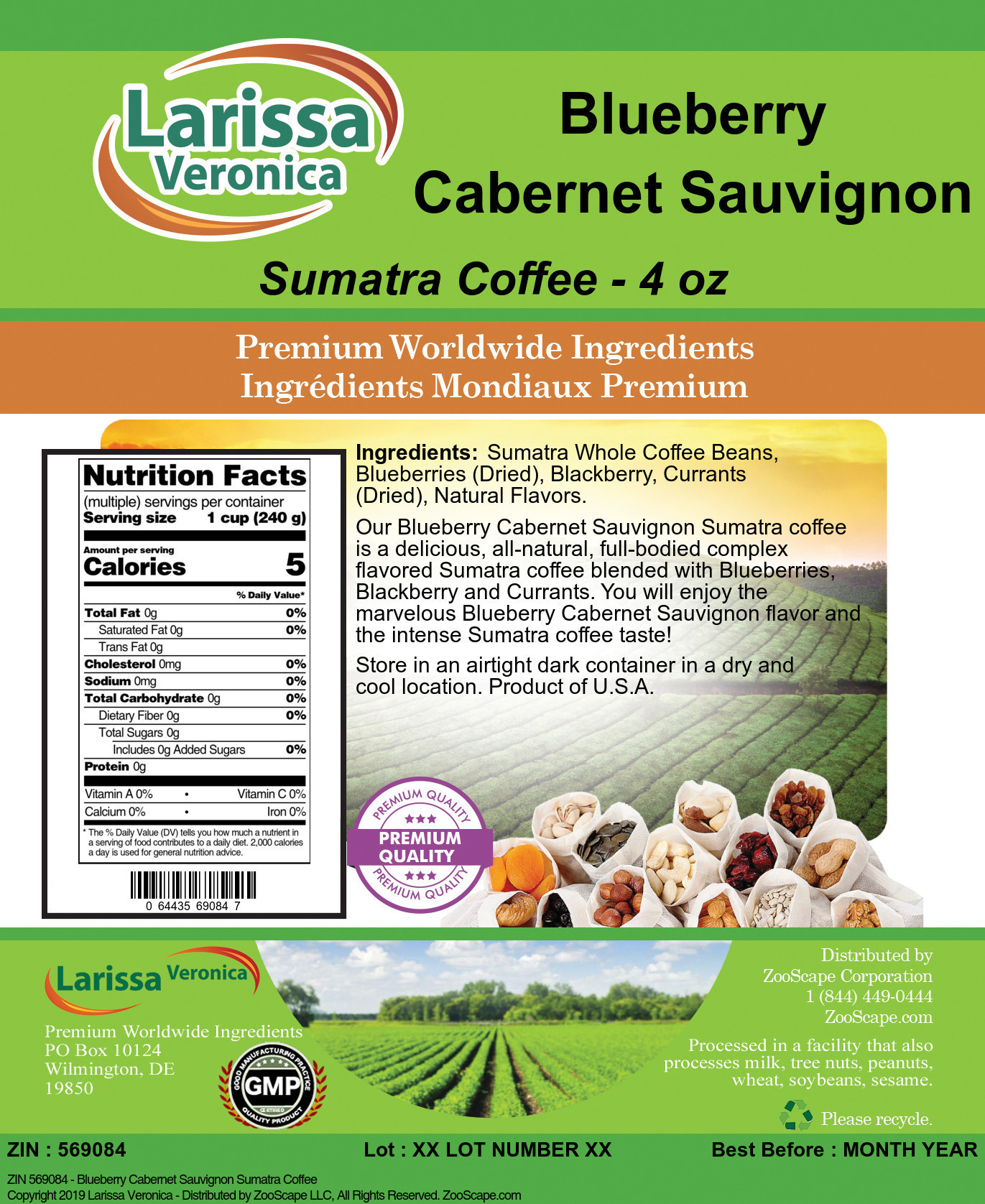 Blueberry Cabernet Sauvignon Sumatra Coffee - Label